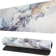Brecoy White Blue Marble with Gold Gaming Mouse Pad, Extended Large Mat Desk Stitched Edges Mousepad, 3mm Thick Long Non-Slip Rubber Base Mice 31.5 X 11.8 Inch Extended X-Large