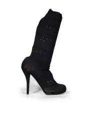 Black Sock Style Heeled Boots