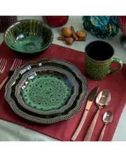 Elama Jade Waves 16pc Stoneware Dinnerware Set