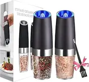 Electric Salt and Pepper Grinders Set, with Brush, Blue LED Light Effect Electric Salt & Pepper Mill Sets, Adjustable Coarseness,Battery Driven, Easy to Use, One Hand Automatic Operation(2 pcs)