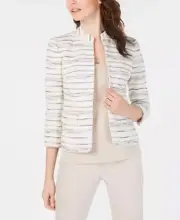 NEW ANNE KLEIN WHITE GRAY CAREER OPEN FRONT JACKET BLAZER SIZE 14 $149