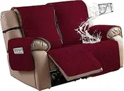 Genina Waterproof Loveseat Recliner Cover Non-Slip, Sofa Cover for Reclining Couch 2 Seat, Washable Couch Cover Loveseat Furniture Protector Cover for Pets Dogs Kids (Wine Red, Recliner Loveseat)