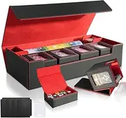 Card Deck Box for MTG Commander, Large 6 in 1 Card Storage Display Case with 5PCS TCG Deck Boxes & Dice Tray, Holds 2400+ Unsleeved Trading Cards (Red)