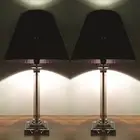PAIR of NEW Bedside Table DESIGNER MODERN LAMPS with Black Ribbon Round Shade