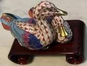 Vintage Herend Porcelain Mallard Ducks w/24K Gold Accents - Red Fishnet Design