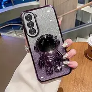 Roemary Astronauts Galaxy S23 Ultra Case, Samsung Galaxy S23 Ultra Case,Astronaut Folding Bracket Kickstand Phone Case with Camera Protector-Purple
