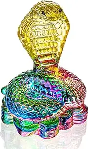 HDCRYSTALGIFTS Crystal Snake Statue Crafts Modern Art Glass Cobra Figurine Handmade Animal Sculpture Ornament Home Decor Accents (3.5inch,A# Colorful)