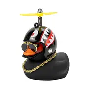 ANYPACK Car Ornaments Rubber Black Duck for Car Dashboard Decorations Cool Glasses Duck with Propeller Helmet Gold Chain