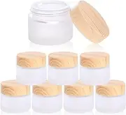 Yerpkefey 8PCS 10MLGlass Cosmetic Containers with lids，Round Frosted Glass Jars with Leakproof lids,Small Empty Glass Sample Jars for Makeup Lip Scrub Balm Lotions Sample Eye Creams DIY (8 PACK 10ML)
