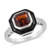 1.85ctw Cherry Citrine & Enameled Solitaire Ring Platinum Plated Size 7