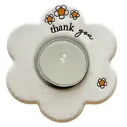 Urban Thank you Daisy Tealight Holder White 9cm Keepsake Present Ceramic