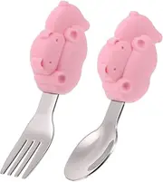 Zerodeko Baby Feeding Spoon Fork Set Independent Learning Utensils Soft Handle Design Safe and Comfortable to Hold for Toddlers Random Style