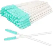 100Pcs Disposable Silicone Eyelash Spoolies Brush Mascara Wands Eye Lashes Extension Supplies Beauty Makeup Tool (White/Green)