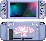 PlayVital ZealProtect Soft Protective Case for Nintendo Switch, Flexible Cover for Switch with Tempered Glass Screen Protector & Thumb Grip Caps & ABXY Direction Button Caps - Lovely Bunny