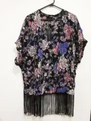 New Look Open Jacket Womens Size 14 Cover Up Throw Fringe Floral Top New Tags