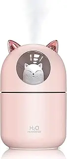 Mini Cool Humidifier with Night Light Cute Cat Mist Humidifier for Bedroom Essential Pure Air for Baby Room,Easy Clean Quiet Operation Automatic Shut-off 300ML (Pink)