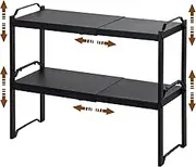 FORYUSE Set of 2 Stackable Cabinet Shelf Expandable Kitchen Storage Countertop Metal Organizer Adjustable Counter Shelves Cupboard Pantry Rack Stand