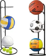 3-Tier Basketball Ball Storage Rack Holder, Ball Storage, Freestanding Garage Sports Equipment Organizer. Ball Storage Rack, Inside Movable Vertical Display for Volleyball, Soccer and Basketball