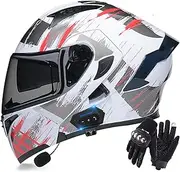Bluetooth Motorcycle Integrated Helmet with Double Visor, Motorcycle Helmet with Removable Comfort Padding, ECE Approved for Men and Women