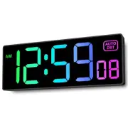 Large LED Digital Wall Clock 8 RGB Color Changing Display, Corded Plug in Ele...