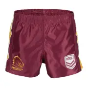 BRISBANE BRONCOS NRL TEAM LOGO ON FIELD REPLICA KIDS YOUTH SUPPORTER SHORTS