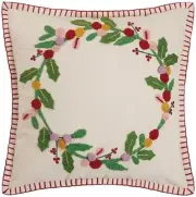 Peking Handicraft Boho Holiday Wreath Pillow, 16-inch Length, Cotton Duck
