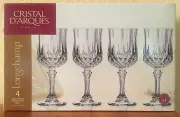 SET OF FOUR Cristal d'Arques LONGCHAMP CLEAR 5 1/2 oz Wine Glasses, 6 1/4". NEW