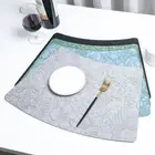 PU Leather Dining Table Place Mats Fanshaped Coaster Hotel