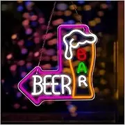Sign Lamp Beer Bar Neon Signs USB Powered Beer Bottle Neon Lights Suitable For Bistro Man Cave Pub Party Decor Glow Sign 32.4cmx33.2cm