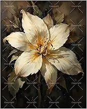 TAOPAOLAB Floral Art Paint by Numbers Kit for Adults - DIY White and Gold Bloom on Dark Background Painting on Canvas 16x20 Inches, Acrylic Paint Set, Suitable for Beginners, Art for Decoration/Gifts