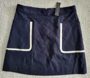 NWT Theory navy blue white Strailia wool blend lined pencil skirt ladies size 6
