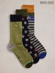 White Stuff Green Sporty Chap Ankle Socks 3 Pack (AA7761) | $35