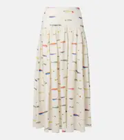 [Staud] Staud Procida printed linen maxi skirt AU 18 white