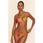 Mustard Hibiscus Print Tie Side Bikini Bottoms, Mustard