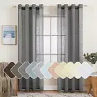MIULEE 2 Panels Natural Linen Semi Sheer Window Curtains Elegant Solid Dark G...