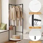 Strong Metal Coat Stand Corner Garment Rack Clothes Rail Wall Hanging Shelf Hook