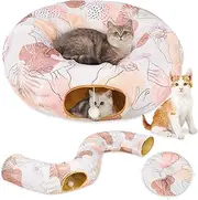 Glittme Cat Tunnel Bed, Cat Tunnels Cat Toys for Indoor Cats S-Shape Cat Tube & Cat Donut Tunnel Cave Large Cat Toys Interactive Cat Stuff Supplies, Beige Cat (MHPS000301-FBA)