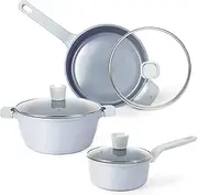 Innerwell Nonstick Ceramic pots and Pans Set 6 pcs, Healthy Cookware Set, Non-Toxic Induction Kitchen Cooking Set, PTFE/PFOA/PFAS-Free & Include 9.5” Deep Frying Pan & Saucepans & 4.5QT Stockpots