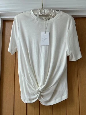 BNWT Ted Baker Women's Cream Tie Knot Front T-Shirt Size 4