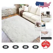 Plush 4x6 Feet Faux Fur Bedroom Rug - Machine Washable, Soft White Shag Carpet