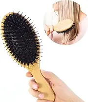 Checkzed 100% Natural Bristle Hair Brush | Eco-Friendly Brush hair for Women, Men & Kids | Massaging, Detangling hair brush for All Hair Types | Enhances Shine,slick back burshes,bamboo hair brush