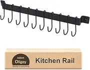 Utensil Holder, Kitchen Rail with 10 Hooks, Kitchen Pots Pans Organizer Hanger, Wall Mounted Wrought Iron Hanging Utensil Holder Rack with Black 17 Inch for Coffee Mug Rack Cup Hanging Kitchen Black