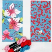 Colors of Praise hand painted needlepoint canvas Floral Eyeglass case Pink Aqua
