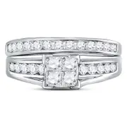 14k White Gold Princess Diamond Bridal Wedding Ring Set 1 Cttw - Size 8