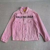 在飛比找Yahoo!奇摩拍賣優惠-Balenciaga巴黎世家粉色胸前logo牛仔夾克3