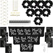 Cunno 48 Pcs Bridesmaid Proposal Gifts Wedding Maid of Honor Gifts Matron of Honor Gifts Bridal Shower Cosmetic Makeup Bags Scrunchies Hair Knotted Bracelets Invitation Card for Bridesmaid (Black)