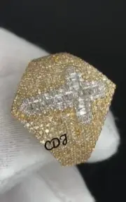 Christmas Gift For Men's Baguette Real Moissanite Stylish Cross Ring 925 Silver