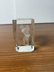 3D Laser Etched Crystal Cube Golfer Paperweight