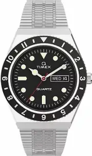 Timex TW2U61800 Men's Q Timex Reissue Stainless Steel Black Dial Day Date Watch