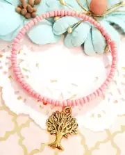 Memory Wire Bracelet, Tree of Life Beaded Bracelet, Beaded Coil Bracelet, Handma
